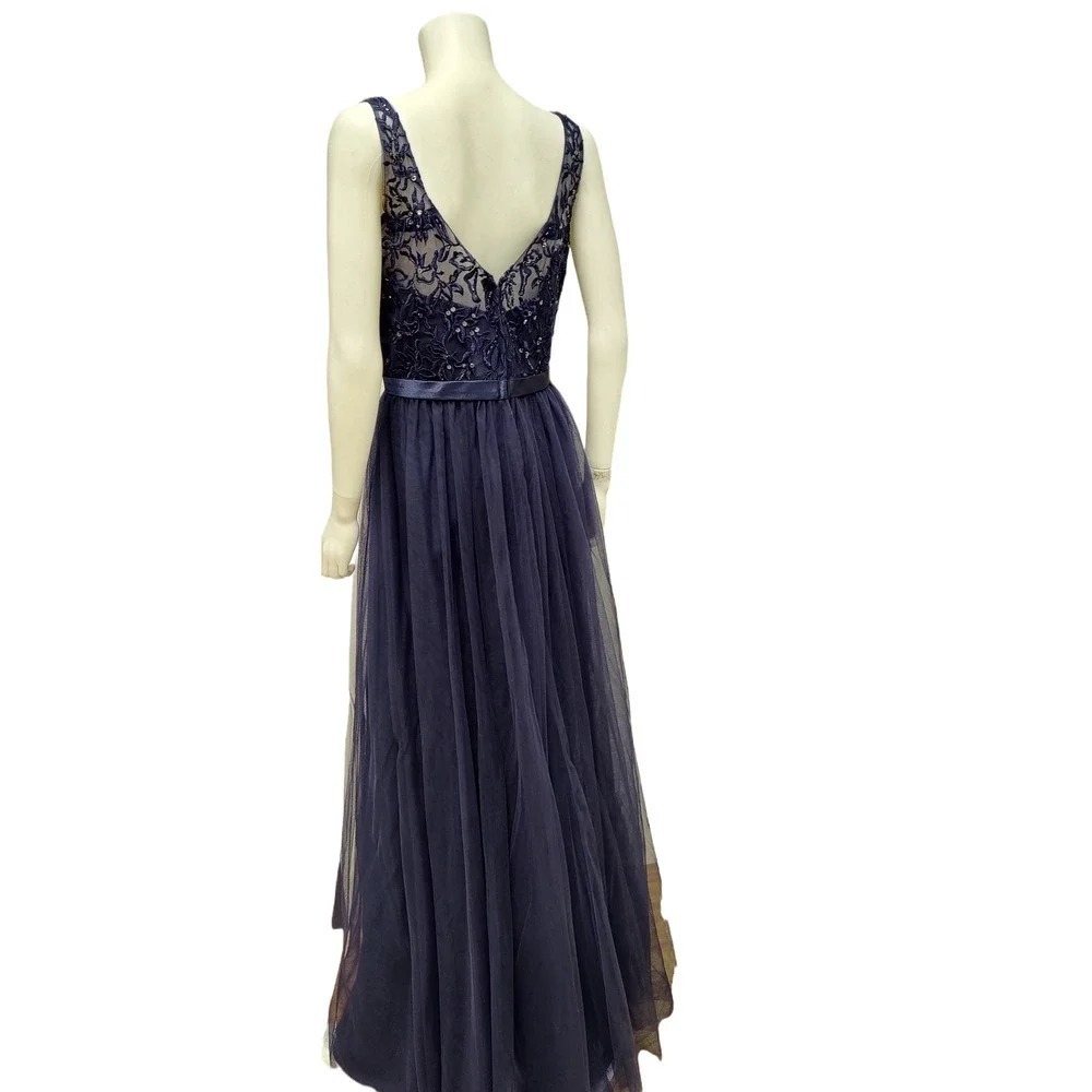 Morilee Madeline Gardner Gown Blue Embroidered Tulle Evening Dress Size 4 Glam - Picture 4 of 6